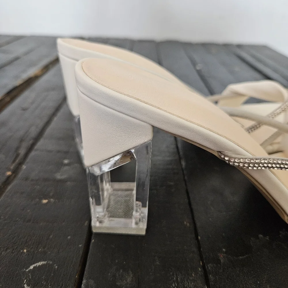 Elegant White Women's Heels with Crystal Accents NIB Women's 11 42 Square Toe